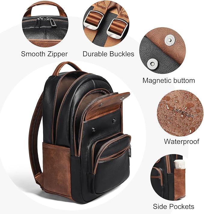 Leresas 37L Backpack Purse for Women Mens for Work Travel Back Pack Vegan Leather Business Teacher Book Bag Fashion Computer Daypack Back Pack Brown Black