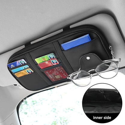 Car Sun Visor Organizer, Sunglass Holder and Storage Pocket, Card Cash Pouch with Multi-Pocket Net Zipper, Case Bag for License Pen Key, Auto Accessories for Truck, SUV, Van (Black)