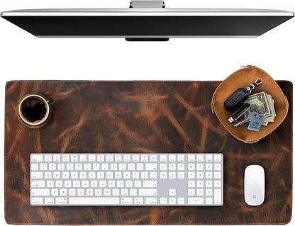 Leather Desk Pad Real Leather Desk Mat Desk Cover Desk Blotter Desk Protector Large Computer Mat for Keyboard Gaming Mouse Pad (2-Layer 3mm) Table Laptop Mat Office Desktop Accessories ELIZO