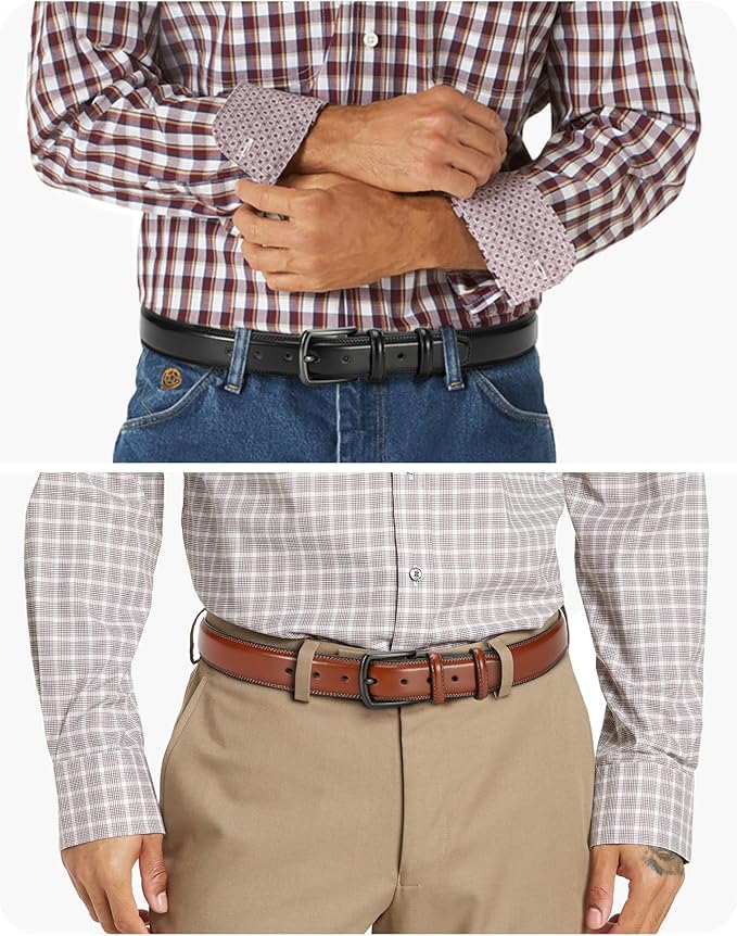 CHAOREN Leather Dress Belt Men 2 Pack - 1 3/8" Mens Belts for Work Business Casual Jeans