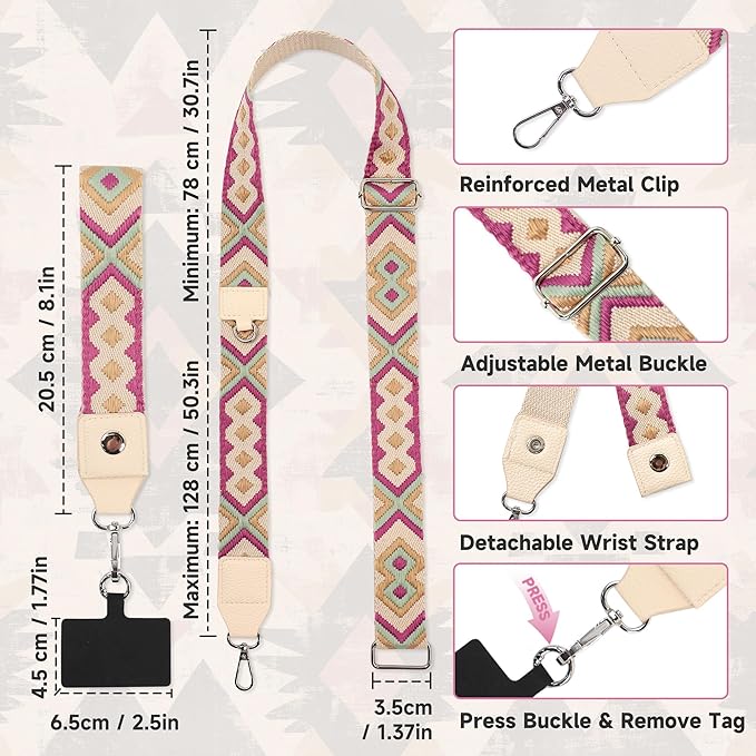 FUVLIFE Phone Lanyard Crossbody Wrist Strap, Adjustable Clip and Go Strap for Phone with Wallet Crossbody, Phone Strap with Zippered Pouch, Universal Hands-Free for All Cell Phone
