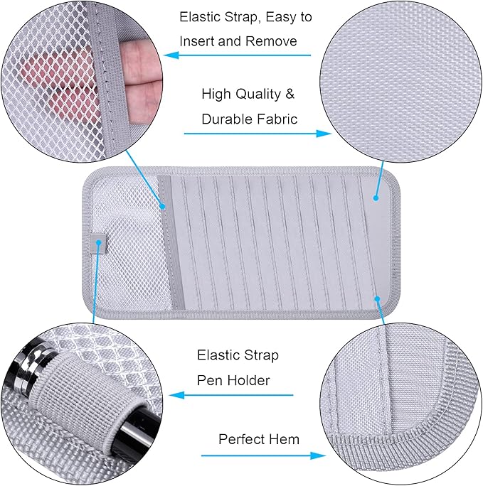 Car CD Case Holder, Wisdompro Vehicle Sun Visor Organizer for Cars with 12 DVD Storage Sleeves, 1 Mesh Pocket, 1 Pen Holder and Elastic Strap, Gray