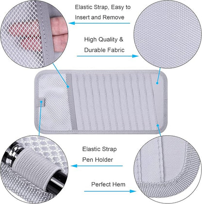Car CD Case Holder, Wisdompro Vehicle Sun Visor Organizer for Cars with 12 DVD Storage Sleeves, 1 Mesh Pocket, 1 Pen Holder and Elastic Strap, Gray