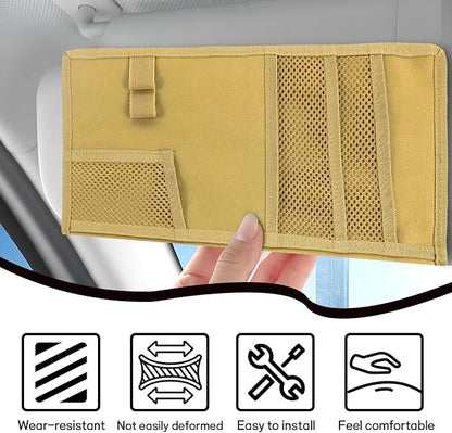 Car Sun Visor Organizer, Tactical Molle Car Visor Organizer Storage Pouch, Multi-Pocket Visor Panel Storage Bag Holder for Documents Cards, Auto Truck Interior Accessories (Khaki)