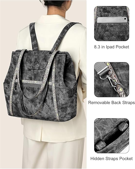 FADEON Large Laptop Tote Bag for Women Designer Leather Laptop Bag Fashion Travel Backpack Purse Shoulder Handbag