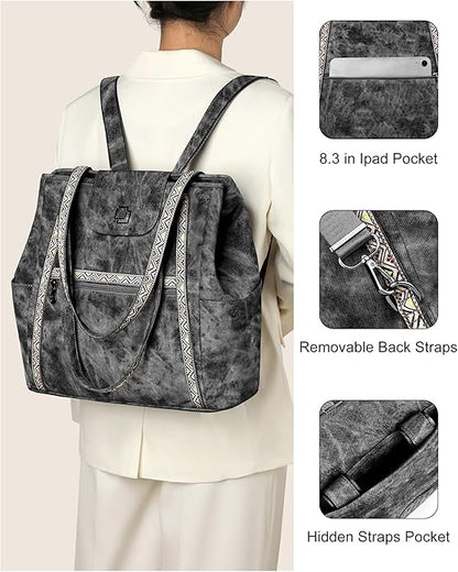 FADEON Large Laptop Tote Bag for Women Designer Leather Laptop Bag Fashion Travel Backpack Purse Shoulder Handbag