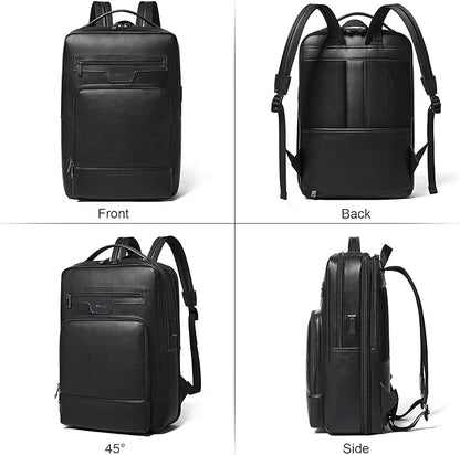 Shrrie Leather Laptop Backpack for Women and Men,28 L Travel Backpack Computer Bag Fits 16 inch Laptop,Expandable Casual Daypack with USB Charging Port for Work Business Weekender College,Black