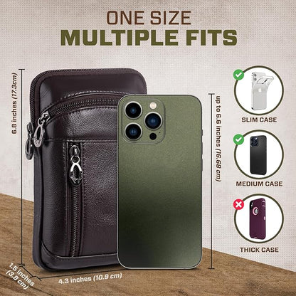 hengwin Leather Cell Phone Holster Fit for iPhone 17 Pro Max 16 Pro Max 15 Pro Max 14 Pro Max Samsung Galaxy A15 S25 Ultra Belt Pouch Crossbody Purse Messenger Bag Wallet Case with Belt Clip (Coffee)