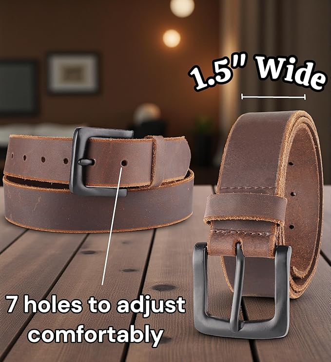 F&L CLASSIC Men's Full Grain Leather Belt Handmade, 1.5 Inch Wide Jeans Dress Belt, Gift Box, USA