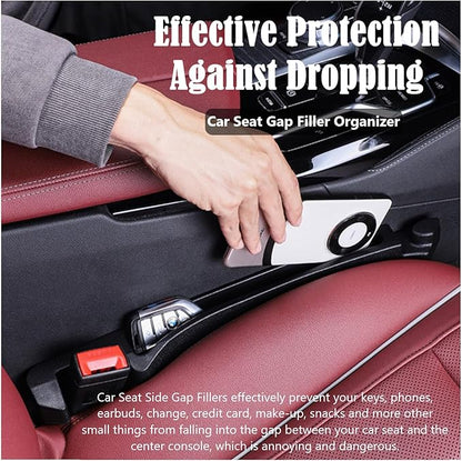 Car Seat Gap Filler Organizer 2 Pack, 3in1 Carseat Side Gap Plug with Filler, Organizer & Hook Functions, Gap Space Stopper Universal Fit Car SUV Truck Fill the Gap Between Seat & Console, Black