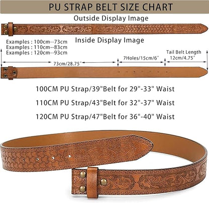 IZUS Vintage Western Belt Strap without Buckle Longhorn-Bull-Embossed Cowboy Belt for Women Men 1-1/2" Wide PU Leather Strap