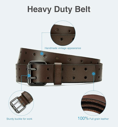 CHAOREN Work Belts for Men Heavy Duty - 1.5" Full Grain Leather Belt Casual - Fully Adjustable, Double Prong
