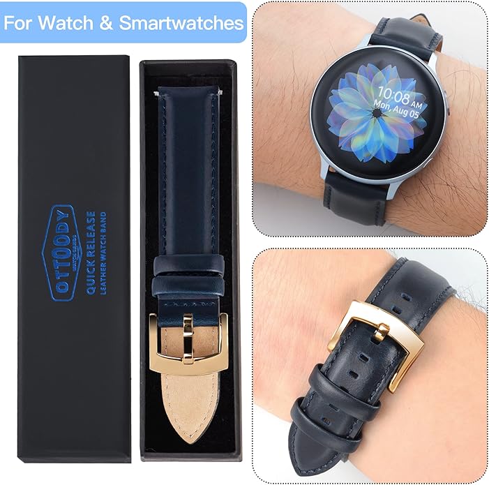OTTOODY Leather Watch Bands Quick Release, Elegant Top Grain Leather Watch Straps for Men & Women, Choice of Color & Width - 18mm, 19mm, 20mm, 21mm or 22mm Wristbands Bracelet for Watch & Smartwatch