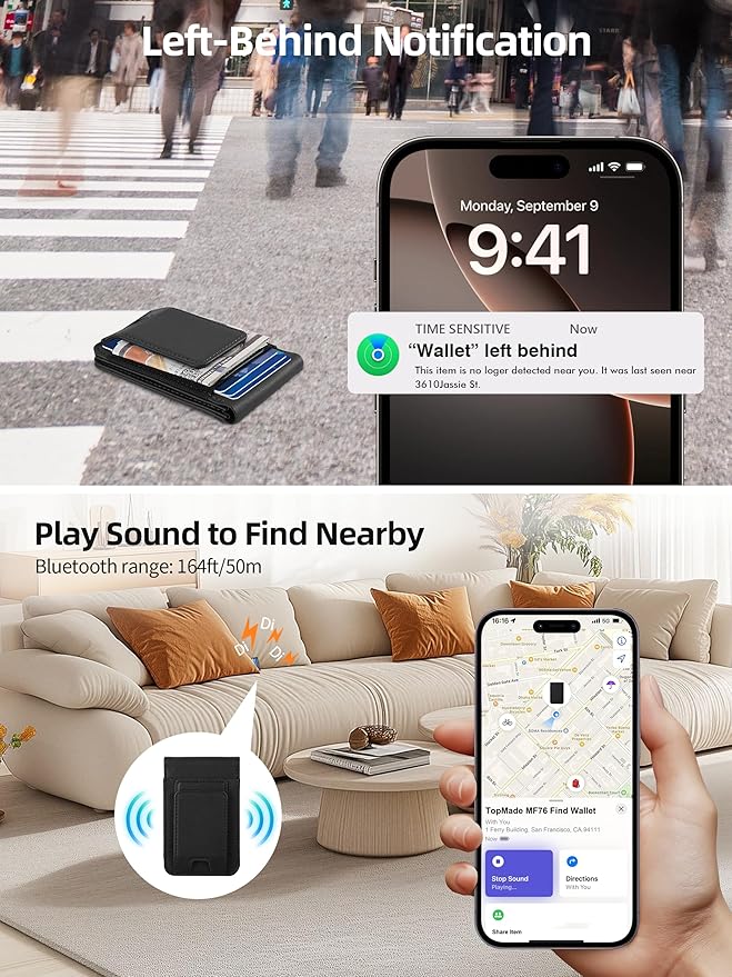 TopMade for MagSafe Wallet with Money Clip, Works with Apple Find My, Strongest Magnetic Wallet for iPhone 17/16/15/14/13/12 Series, for iPhone Wallet Stand with Finder Tracker, 8 Cards Holder, Black