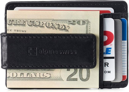 Alpine Swiss Harper Mens RFID Slim Money Clip Front Pocket Wallet Minimalist Leather ID Card Holder | RFID, Slim, Money Clip, Front Pocket, Minimalist, ID Card Holder