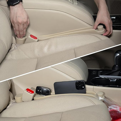Givifive Car Seat Gap Filler Set of 2, 3IN1 Seat Side Gap Filler Plug with Storage Slot & Hook Function, Soft Foam Universal Fit Car SUV Truck Fill Gap Between Seats Console Organizer（Narrow Beige）