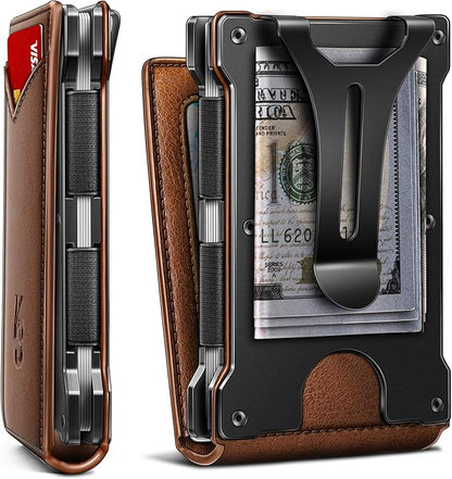 KEMISANT Men Wallet- Slim Wallet Money Clip For Gift Men in Front Pocket 12Cards-Metal Case with Magnetic Flip