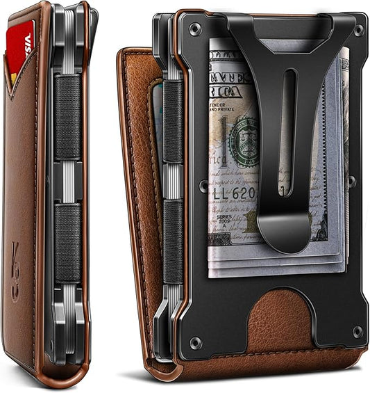 KEMISANT Men Wallet- Slim Wallet Money Clip For Gift Men in Front Pocket 12Cards-Metal Case with Magnetic Flip