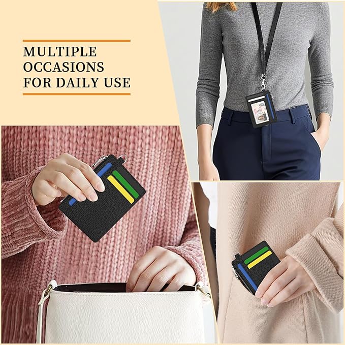Hancynir Slim Wallet Women Credit Card Holder Black Minimalist RFID Blocking Small Mini Card Case Front Pocket PU Leather Thin Travel Zipper Coin Cash ID Window Ladies Female Wallet Gifts