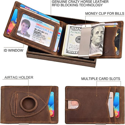 kinzd Slim Wallet with Money Clip RFID Blocking Minimalist Bifold Wallet for Men Genuine Leather Front Pocket Card Holder