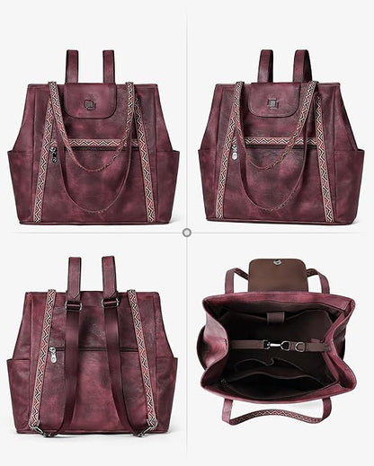 FADEON Large Laptop Tote Bag for Women Designer Leather Laptop Bag Fashion Travel Backpack Purse Shoulder Handbag