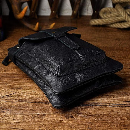 Le'aokuu Mens Genuine Leather Fanny Small Messenger Shoulder Satchel Waist Bag Pack 8711