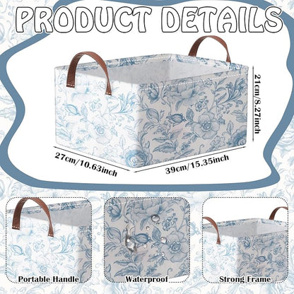 Boao 3 Pcs Blue Bow Storage Bin Collapsible Large Storage Baskets for Gifts Empty Candy Holiday Decor Canvas Laundry Basket Foldable Box with Handle for Office Home Bedroom Clothes