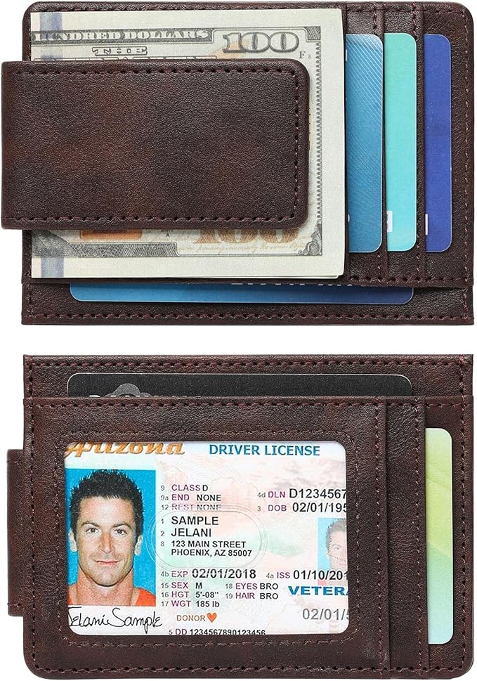 Magnetic Closure Slim Wallet for Men Leather RFID Blocking Minimalist Front Pocket Money Clip Wallet Credit Card Holder