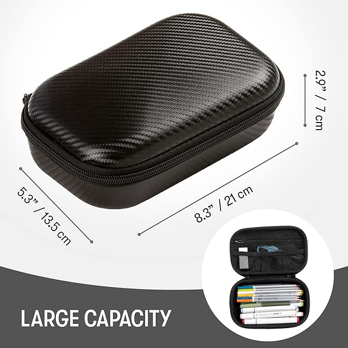 ZIPIT Black Carbon Pencil Case, EVA Pencil Box, Durable Storage Organizer, School Supplies and Cable Holder