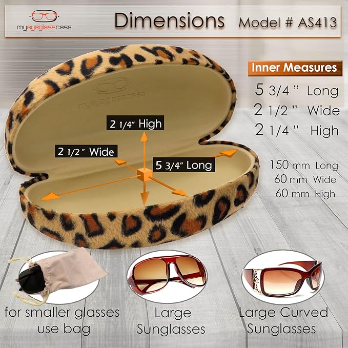 MyEyeglassCase® Large Hard Sunglasses Case | fits Large curved Sunglasses, with microfiber bag and cleaning cloth