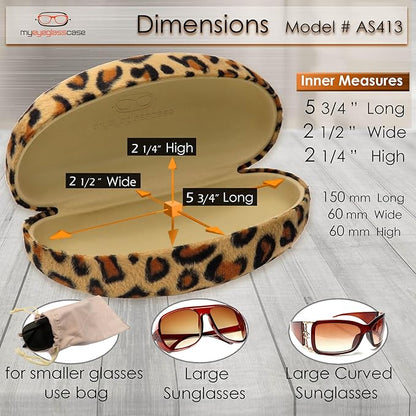 MyEyeglassCase® Large Hard Sunglasses Case | fits Large curved Sunglasses, with microfiber bag and cleaning cloth