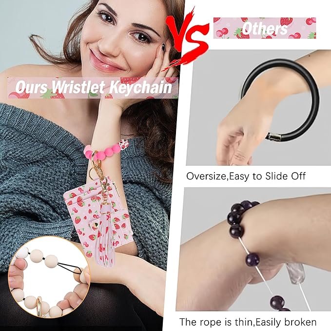 KNGITRYI Wallet Keychain Wristlet for Women,Slim RFID Credit Card Holder Purse Tassel Keychain Bangle Key Ring for Men Women