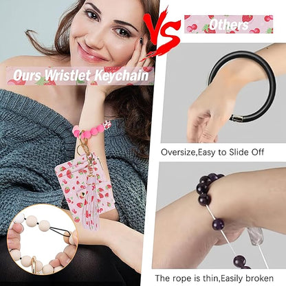 KNGITRYI Wallet Keychain Wristlet for Women,Slim RFID Credit Card Holder Purse Tassel Keychain Bangle Key Ring for Men Women