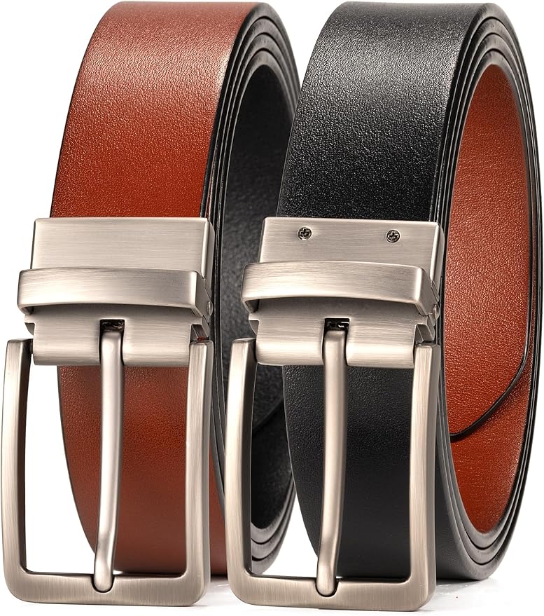 WOLFANT Two-in-One Reversible Leather Belt,100% Italian Full Grain Real Solid Leather Dress Casual Belt