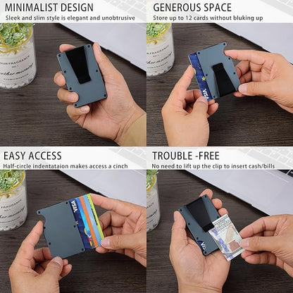 Minimalist Slim Wallet for Men,RFID Blocking Metal Wallet,Aluminum Credit Card Holder & Money Clip 12-15 Cards,Slim Rfid Front Pocket Mens Wallet,Matte Grey
