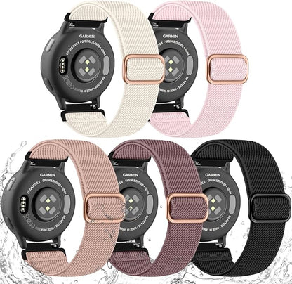 20mm Stretchy Watch Band Compatible with Garmin Vivoactive 5 6 Watch Bands,Quick Release Water-Resistant Nylon Elastic Strap for Vivoactive 3/Venu Sq/Sq 2/Sq Music, Forerunner 245/165/55/570 Women Men