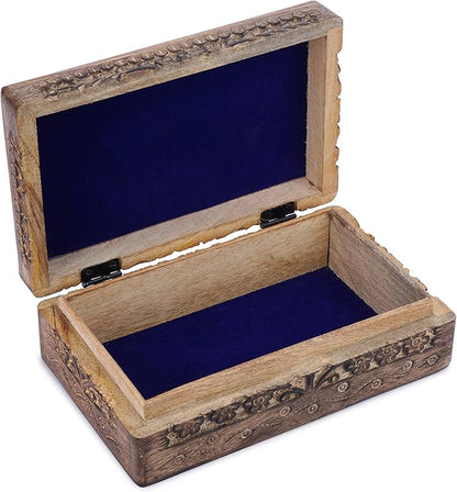 Ajuny Wooden Jewelry Box Tree of Life Carvings Travel Trinket Holder Storage Case Handmade Treasure Box Keepsake 8x5 Inch Multipurpose Organizer Unique Gifts for Men & Women