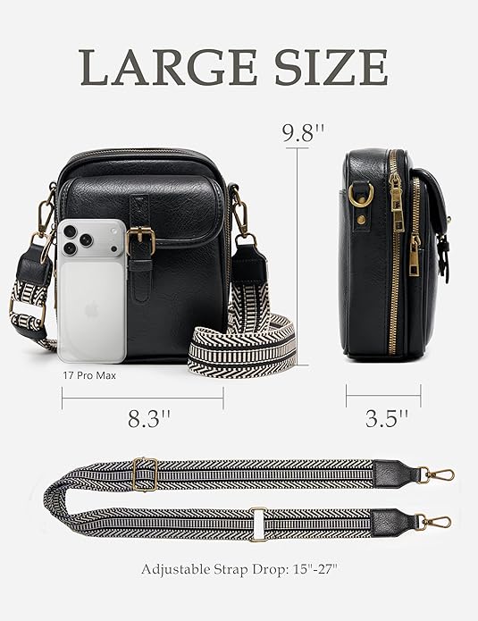 Crossbody Bag for Women Men, Vegan Leather Anti-Theft Messenger Shoulder Bag, Vintage Cross Body Purse with Card Slots