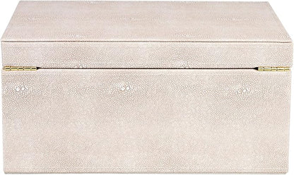HofferRuffer Faux Leather Decorative Box, Large Wooden Structure Keepsake Box Accessory Organizer Jewelry Organizer with Hinged Lid, Storage Container for Home or Office (LightGrey Shagreen)