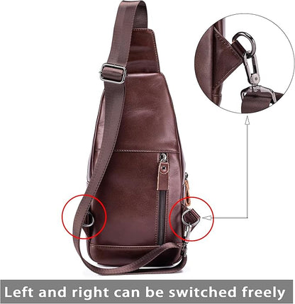 LUKZIJAES Genuine Leather Sling Bag for Men Vintage Crossbody Bag Men Chest Pack Mens Cross Shoulder Bags Hiking Daypacks Travel Backpack (#2-Coffee)