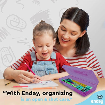 Enday Pencil Box Purple, Storage Organizer Utility Box, Multipurpose Long Ruler Length School Office Supplies Plastic Pencil Case for Kids & Adults Available in Red, Pink, Grey, Green, Blue, 1PK