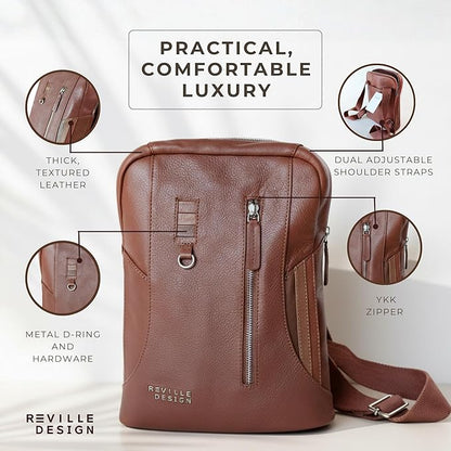 Full Grain Leather Backpack – Water-Resistant, Padded Laptop Compartment, Adjustable Straps, 16L Capacity, Slim Design, Leather Backpack for Men and Women - Amber Brown