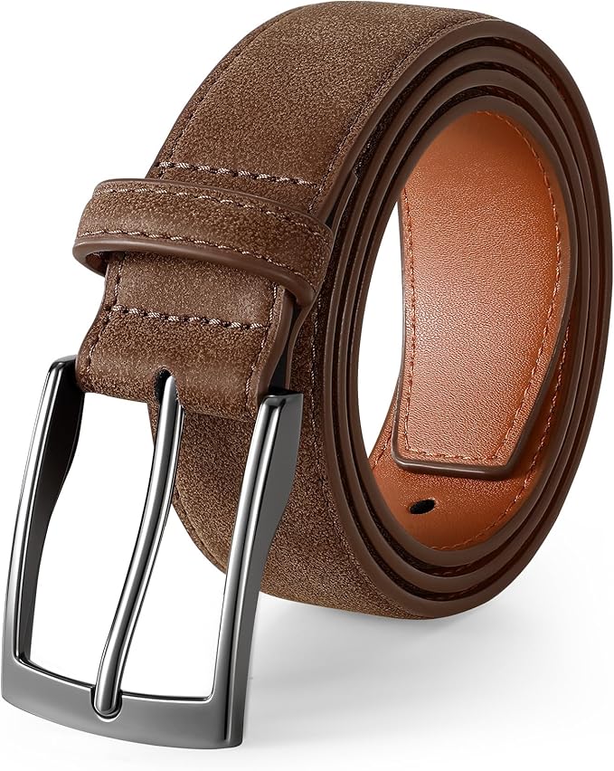 XZQTIVE Mens Suede Belt - 1 3/8" Genuine Leather Dress Belt for Jeans Dress Handmade Classic Every Day Belt