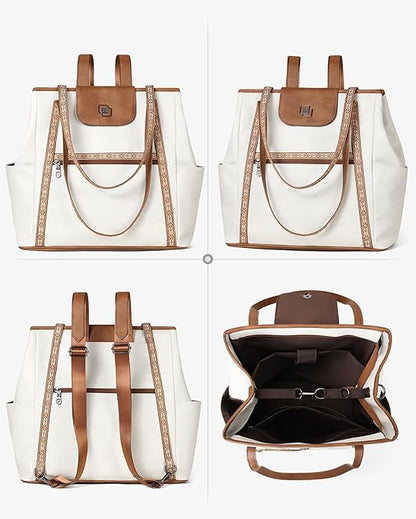 FADEON Large Laptop Tote Bag for Women Designer Leather Laptop Bag Fashion Travel Backpack Purse Shoulder Handbag