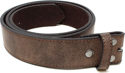 BC Belts Leather Belt Strap with Vintage Distressed Texture 1.5" Wide with Snaps and without Buckle