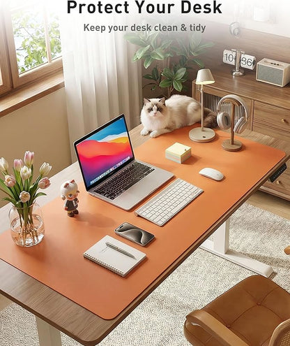 Aothia Faux Leather Desk Mat - Large Mouse Pad, Non-Slip PU Leather Blotter, Waterproof Writing Surface for Office and Home (Orange, 42" x 17")