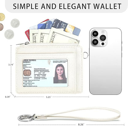 SEAVILIA Small Wallet for Women Slim Wristlet Keychain Wallets RFID Credit Card Holder With Zipper Pocket, ID Window (Beige)