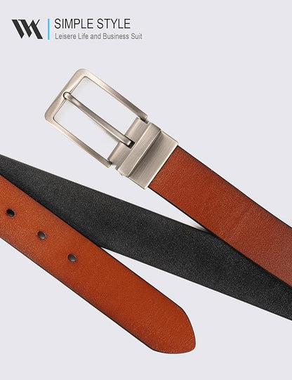 WOLFANT Two-in-One Reversible Leather Belt,100% Italian Full Grain Real Solid Leather Dress Casual Belt