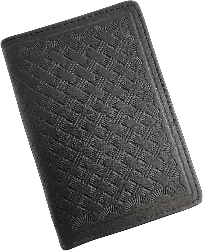 Leather Bifold Minimalist Double ID Card Credential Holder (Basketweave Black)