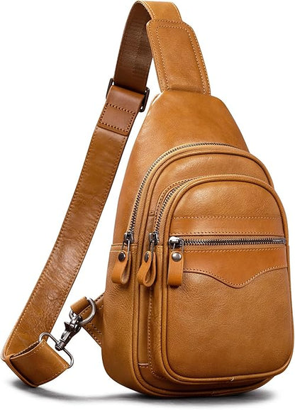 Genuine Leather Sling Bag for Men and Women Crossbody Shoulder Bag Sling Backpack Chest Purse Carry on Casual Daypack | Genuine Leather, Shoulder Bag, Carry on, Casual, Daypack